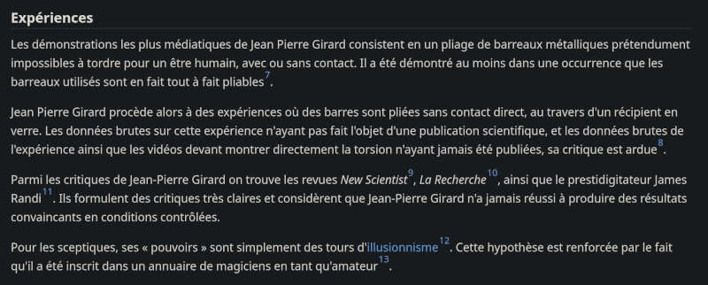 Capture d'écran de l'article wikipédia au sujet de Jean-Pierre Girard.