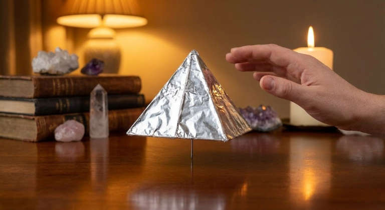 Démonstration de la pyramide servant aux télékinésistes pour pratiquer.