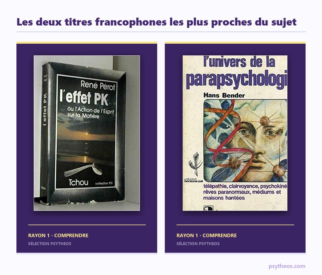 Couvertures de L'effet PK de René Pérot chez Tchou et de L'Univers de la parapsychologie de Hans Bender chez Dangles