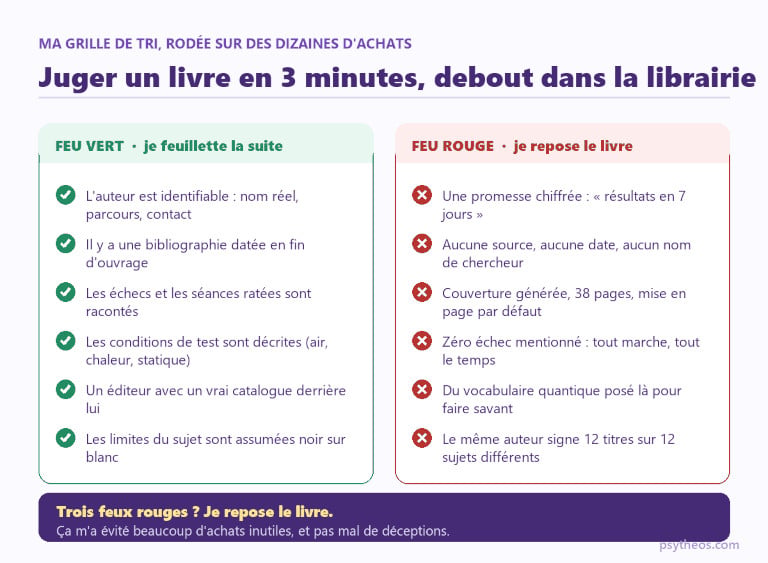 Grille de tri en douze points pour évaluer rapidement la fiabilité d'un ouvrage sur les phénomènes psi